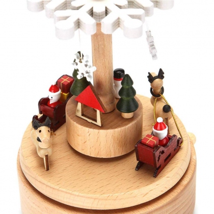 Wooden Christmas Music Box Crafts Christmas Tree Snowflake Gifts Cartoon Desktop Decoration 16cm*11cm COD