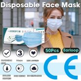50Pcs Disposable Face Mask 3 Layer Protective Anti-Dust Respirator COD