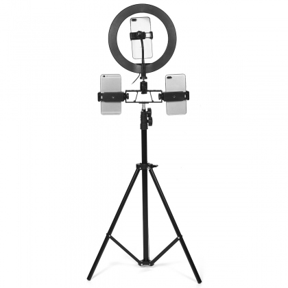 26cm LED Ring Light 3 Color 10 Brightness Dimmable Fill Light with Tripod Stand Dual Phone Clip for Youtube Live Stream Tiktok Broadcast COD