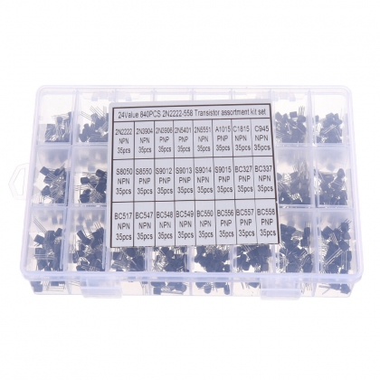 Aemedy® 840pcs 24Values TO-92 Transistor Assortment Kit BC327 BC337 BC547 transistor 2N2222 3904 3906 C945 PNP/NPN Transistors Pack COD