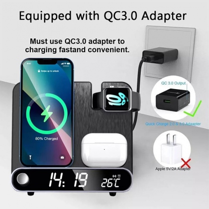 Bakeey 15W 3 in 1 Wireless Charger with Alarm Clock Fast Wireless Charging Stand for Qi-enabled Smart Phones for iPhone 15 14 13 12 for Huawei Mate60 Pro for Samsung Galaxy Z Flip4 for Airpods for iwa
